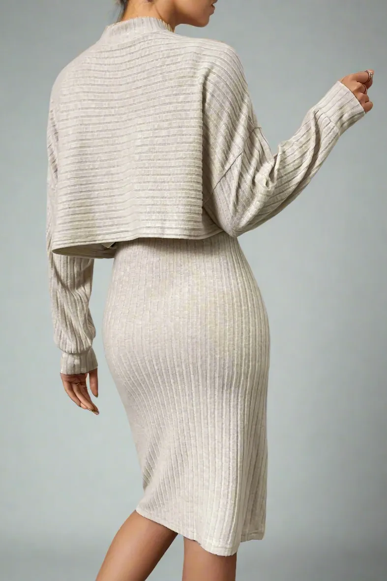 Women's Long Sleeve Ribbed Two Piece Dress Set | Comfortable Fit, Stylish Design, Perfect for Layering