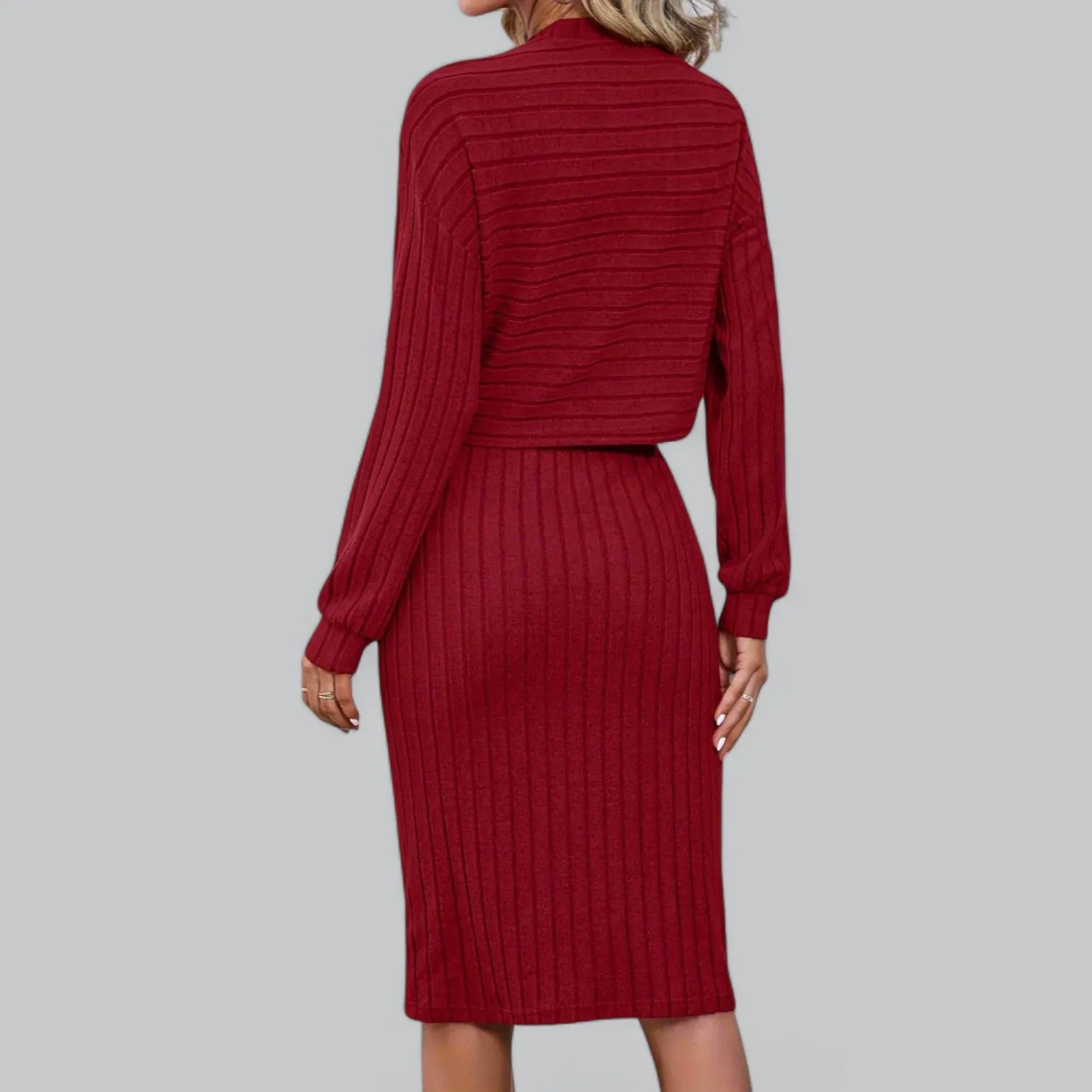 Women's Long Sleeve Ribbed Two Piece Dress Set | Comfortable Fit, Stylish Design, Perfect for Layering