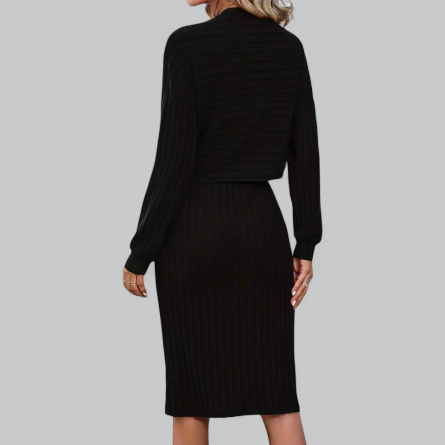 Women's Long Sleeve Ribbed Two Piece Dress Set | Comfortable Fit, Stylish Design, Perfect for Layering