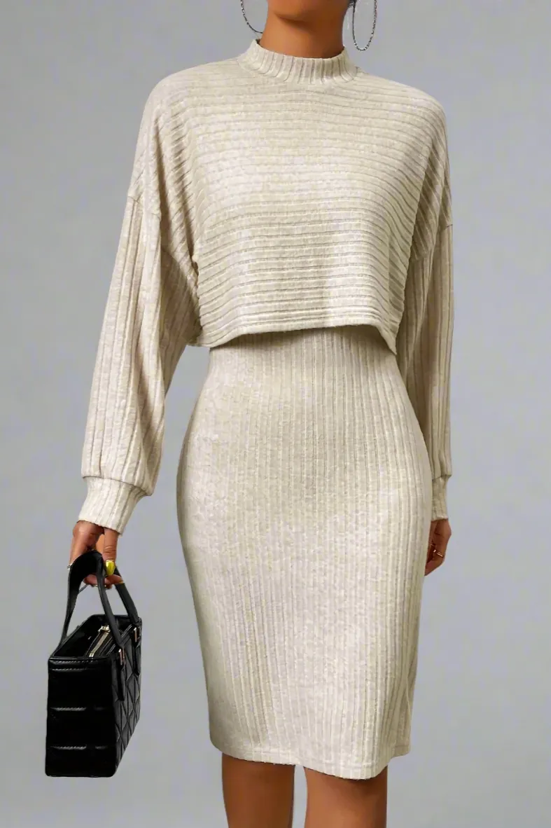 Women's Long Sleeve Ribbed Two Piece Dress Set | Comfortable Fit, Stylish Design, Perfect for Layering