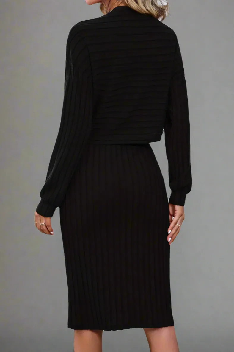 Women's Long Sleeve Ribbed Two Piece Dress Set | Comfortable Fit, Stylish Design, Perfect for Layering
