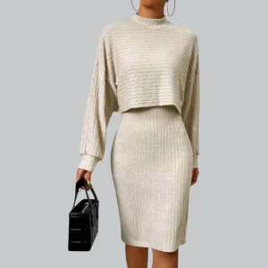 Women's Long Sleeve Ribbed Two Piece Dress Set | Comfortable Fit, Stylish Design, Perfect for Layering