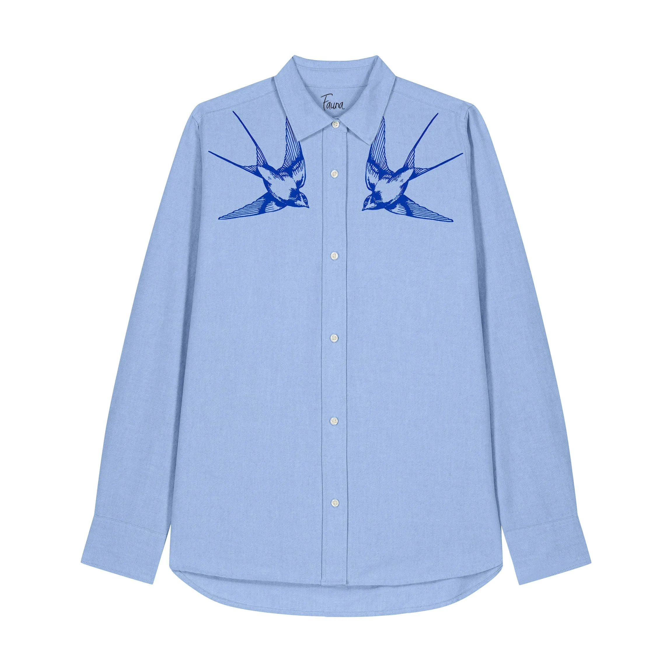Women's Oxford Shirt | Blue with Blue Swallows