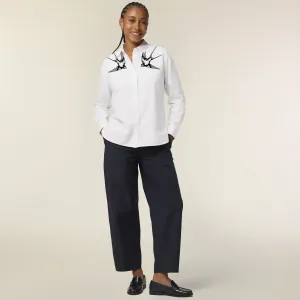 Women's Oxford Shirt | White with Black Swallows