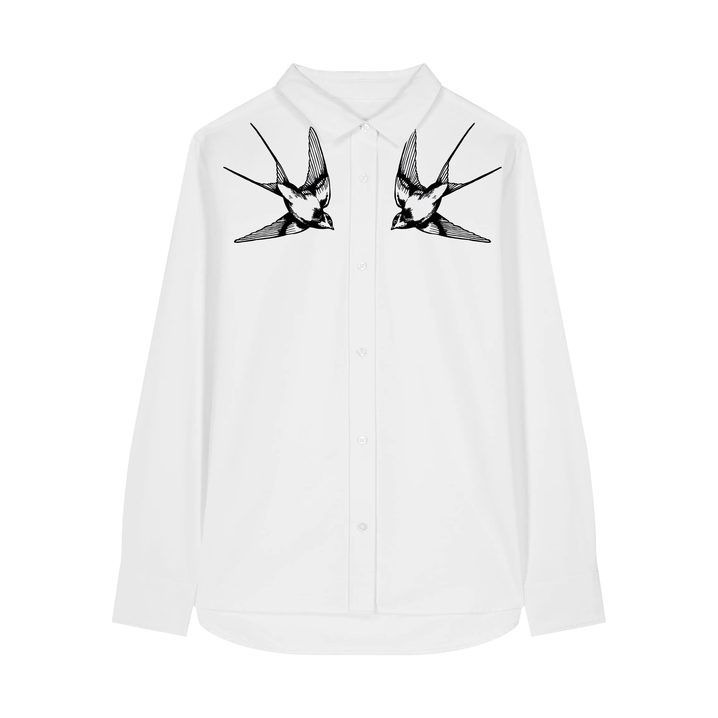 Women's Oxford Shirt | White with Black Swallows