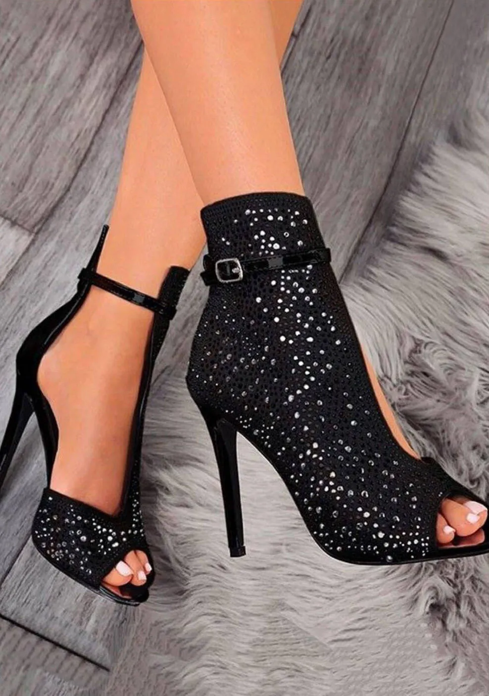 Women's Sandals Summer Fish Mouth Rhinestones Stilettos Large Size