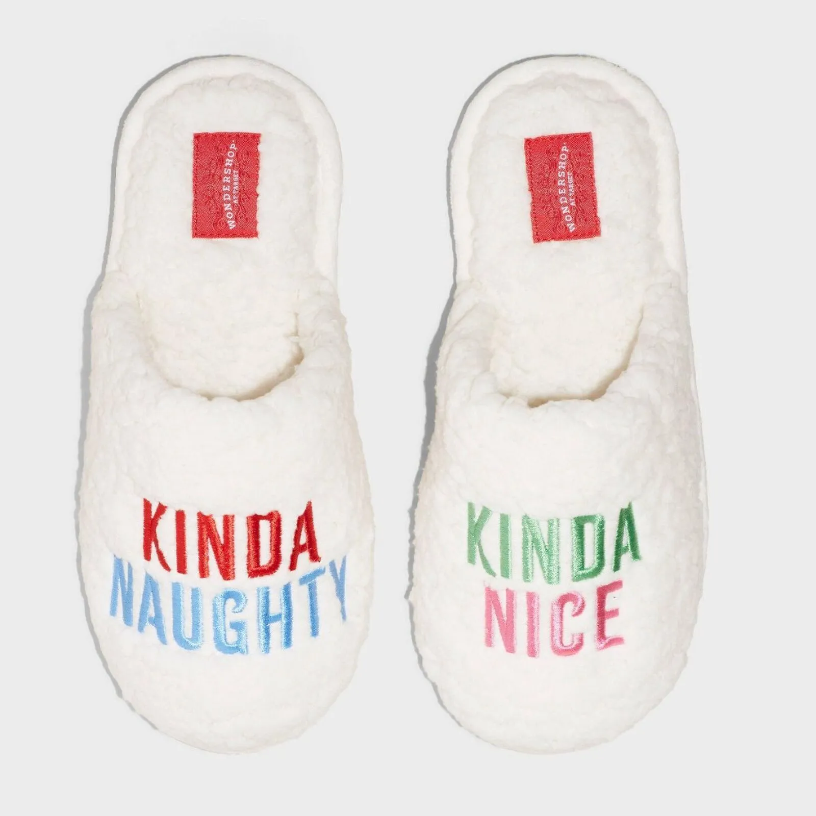 Wondershop Holiday Kinda Naughty Kinda Nice Scuff Slippers Cream Off White XL