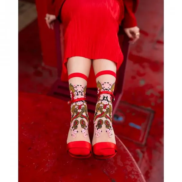 Year of the Dragon Sheer Crew Sock - US W10-14/US M8-12