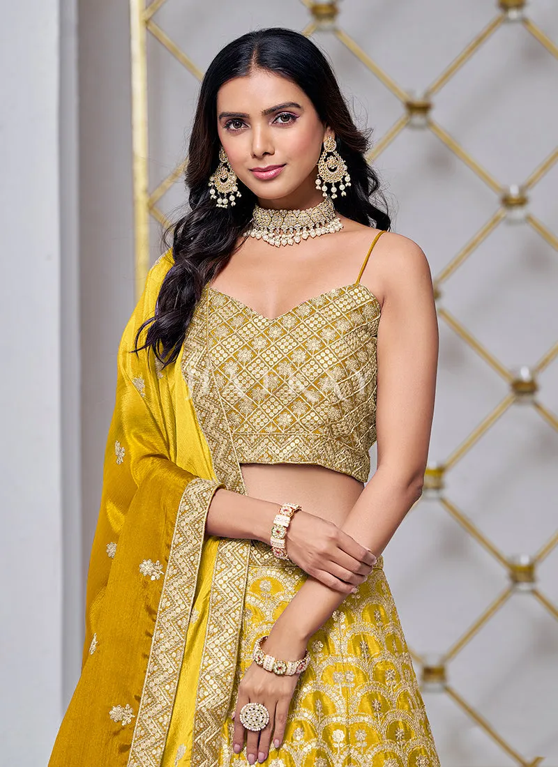 Yellow Ombré Embroidered Wedding Lehenga Choli