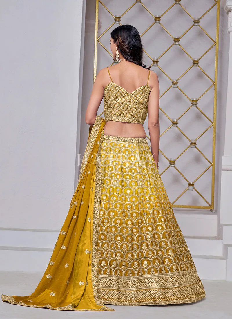 Yellow Ombré Embroidered Wedding Lehenga Choli