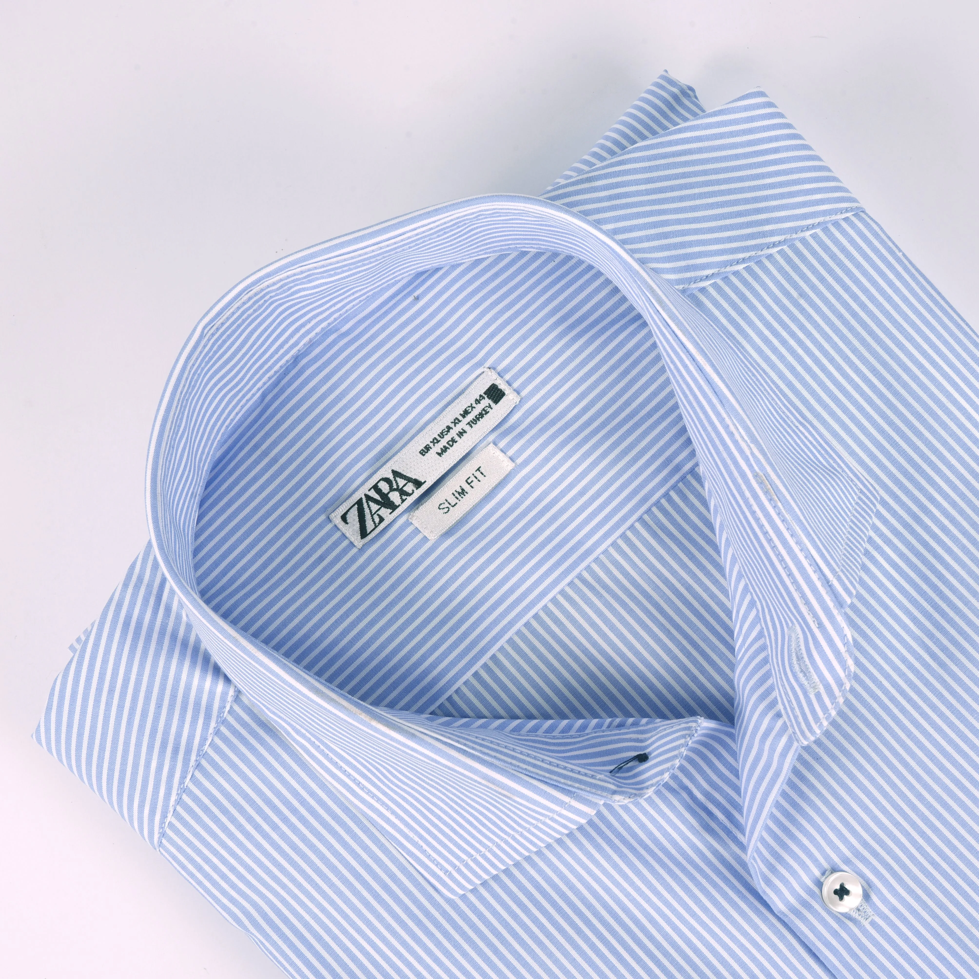 ZR Sky Blue & White D-Pin Stripes Shirt